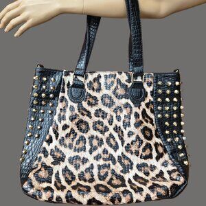 Y2K Leopard Print Studded Handag Mcbling Trashy 2000s Emo Gyaru Grunge Bag
